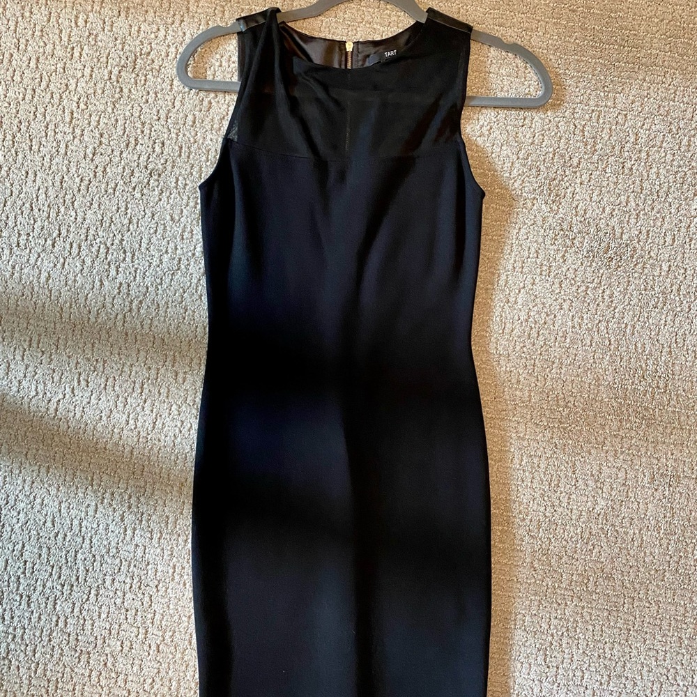 Black Fitted Dress with Mesh Top, Sleeveless, TART Brand, S, Business Casual